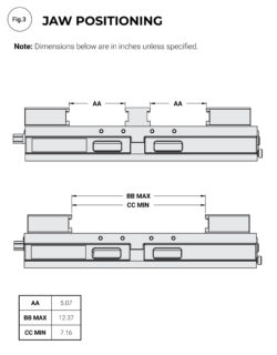 Tech art showing maximum jaw openings for TL6CS vise